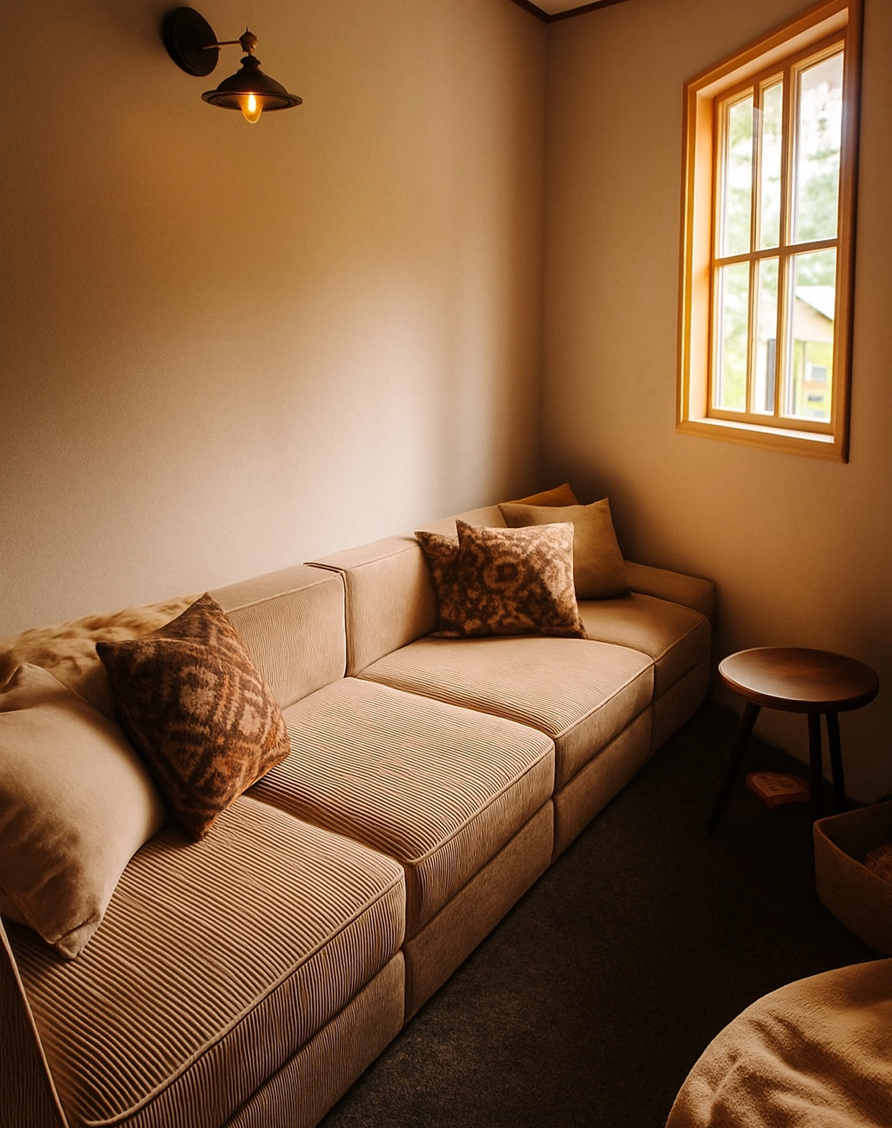 A Comfortable Couch Set Against A Wall With A Window